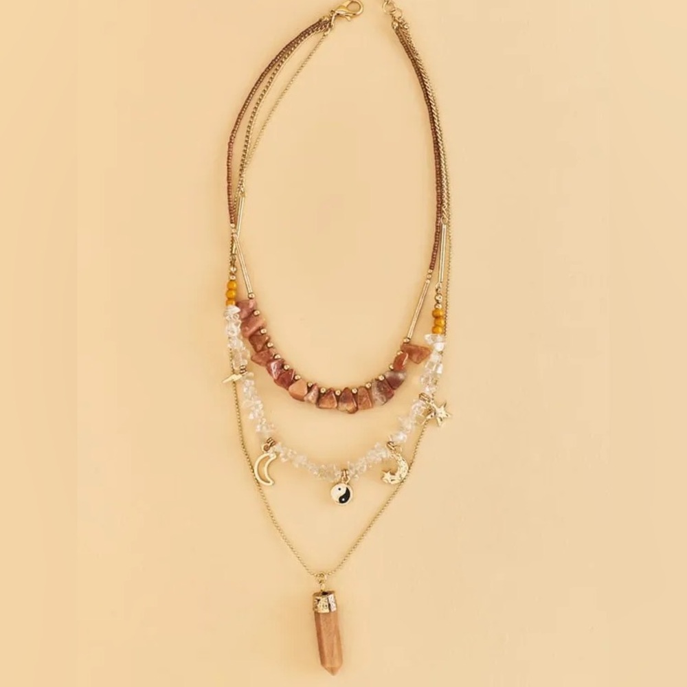 Earthbound carnelian and jade yin yang layered necklace